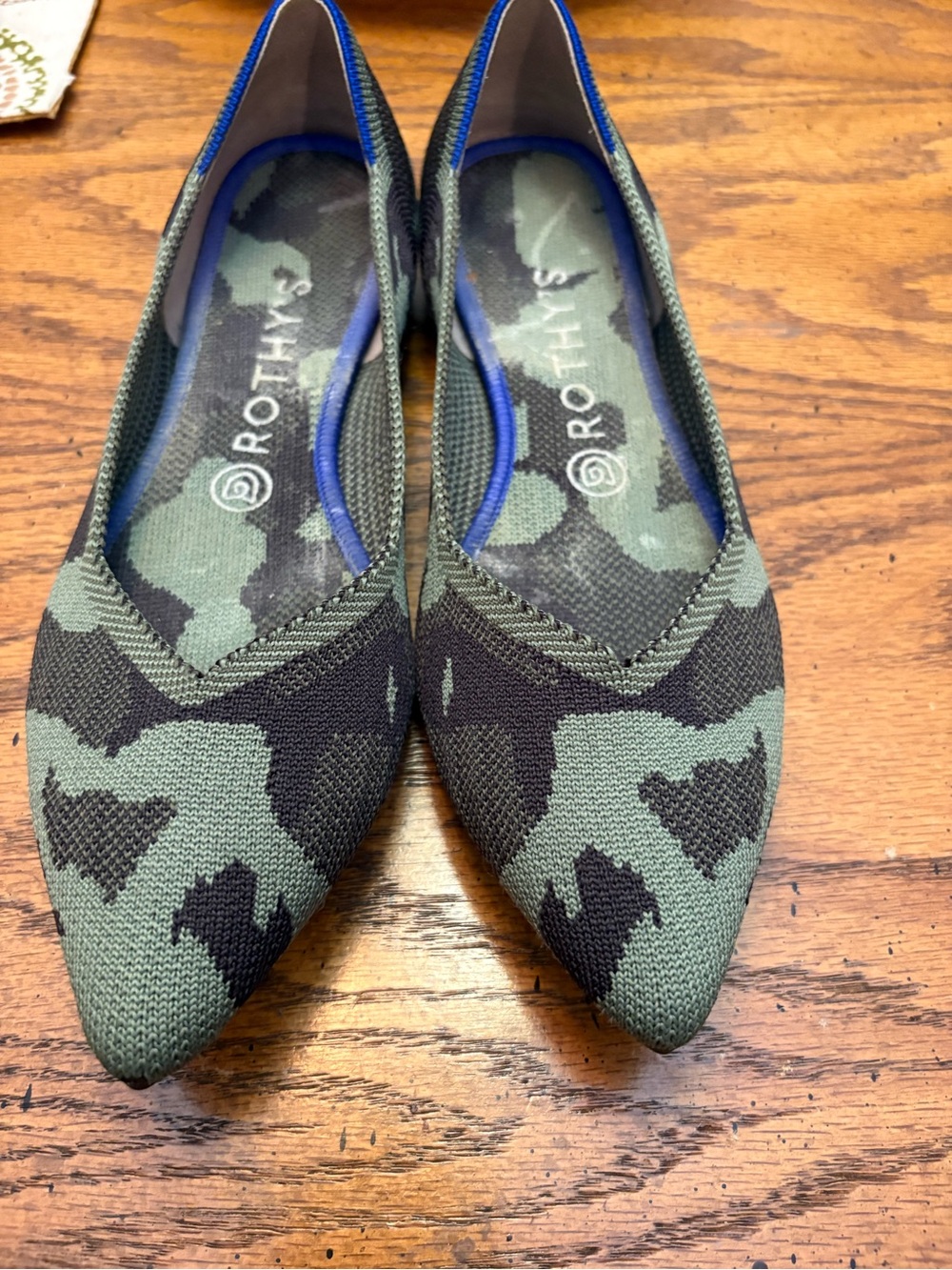 Rothy's Olive Camo Pointed Knit Flats